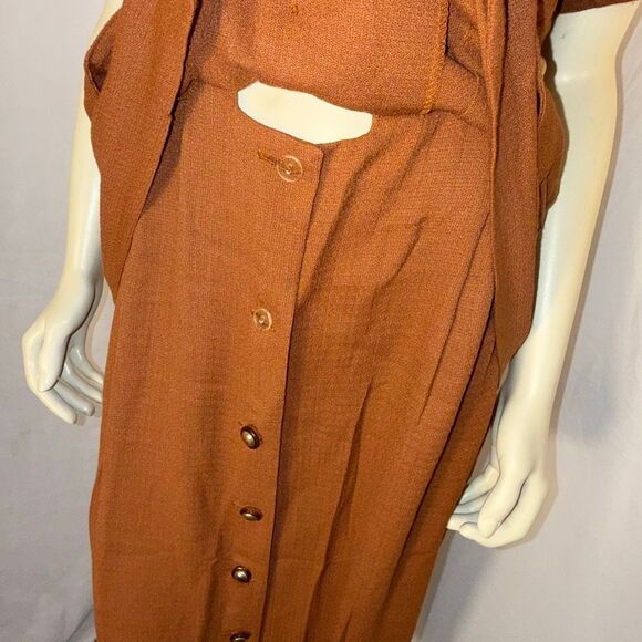 Vintage 90s Danny & Nicole Rust Brown Faux Two Piece Dress Rayon Midi Made in US - Picture 2 of 15